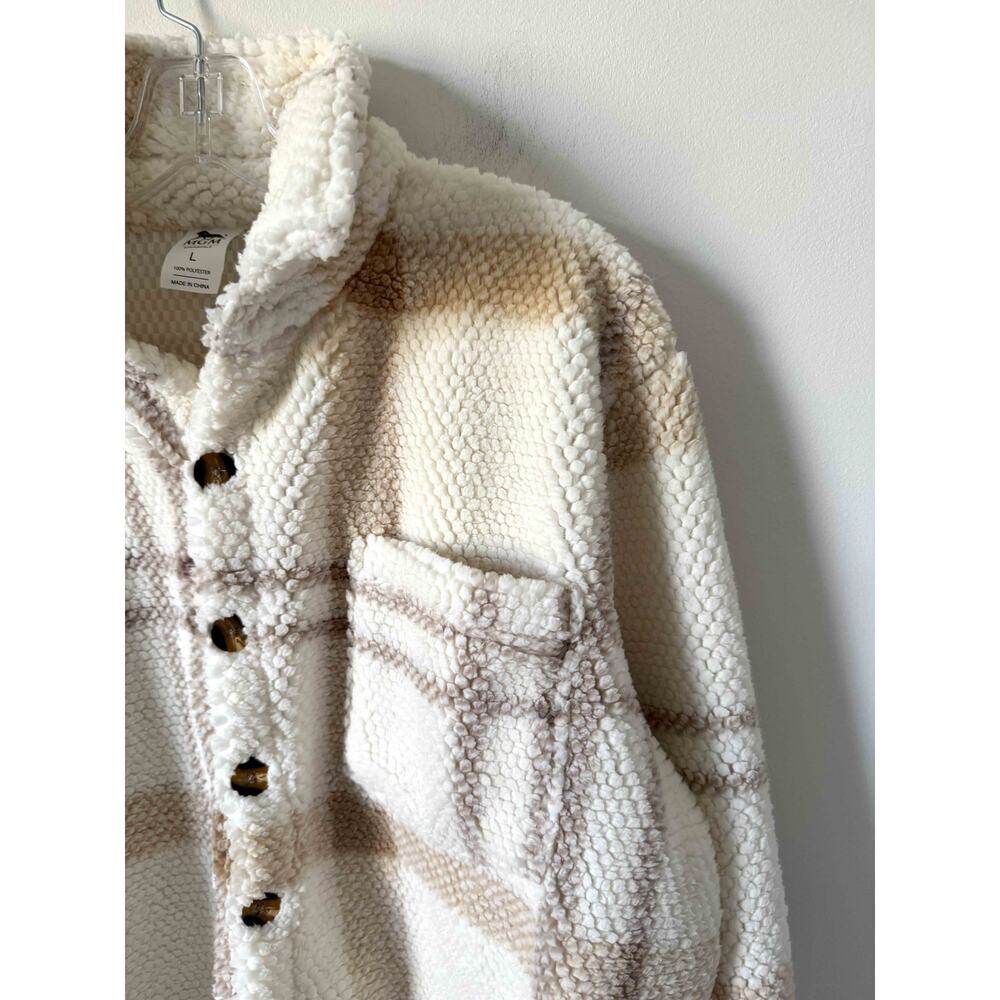 MGM Springfield Sherpa Oversized Jacket Cream Tan Size Large - Picture 3 of 6